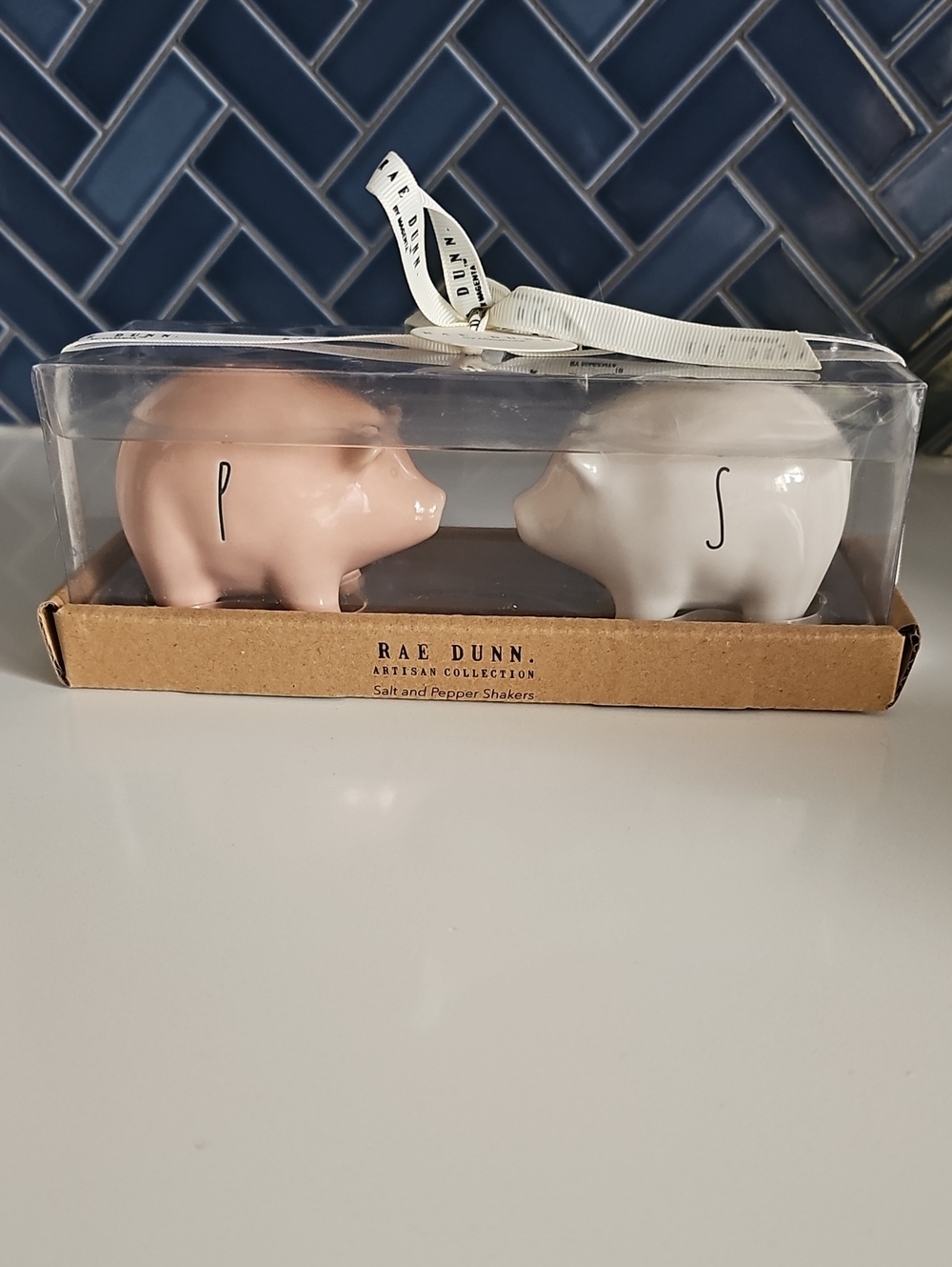 Rae Dunn Pink and White Artisan Ceramic Pig Salt & Pepper Shaker Set NWT